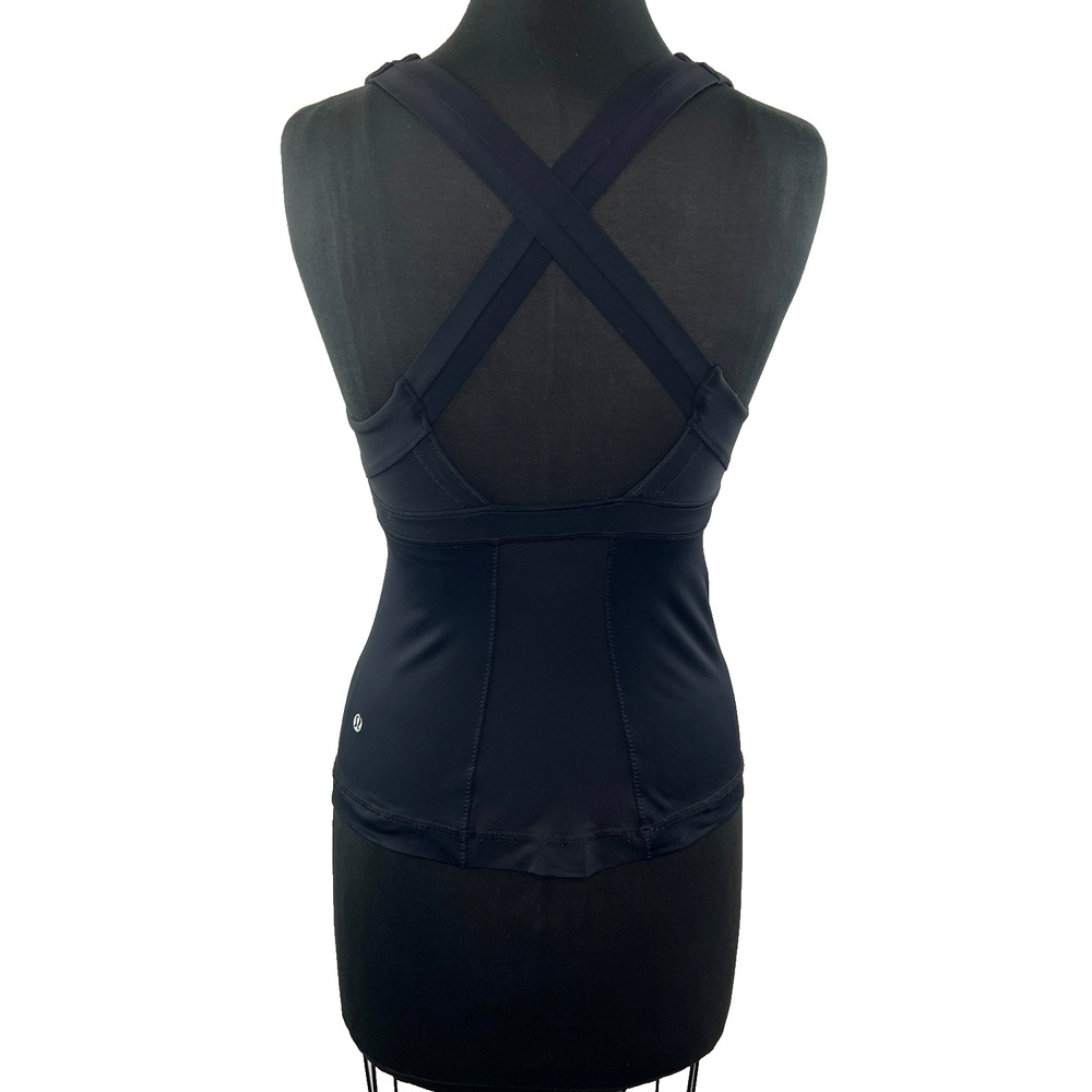 LULULEMON Black Mesh Run Stuff Your Bra Criss Cross Back Top Workout Yoga Size 6